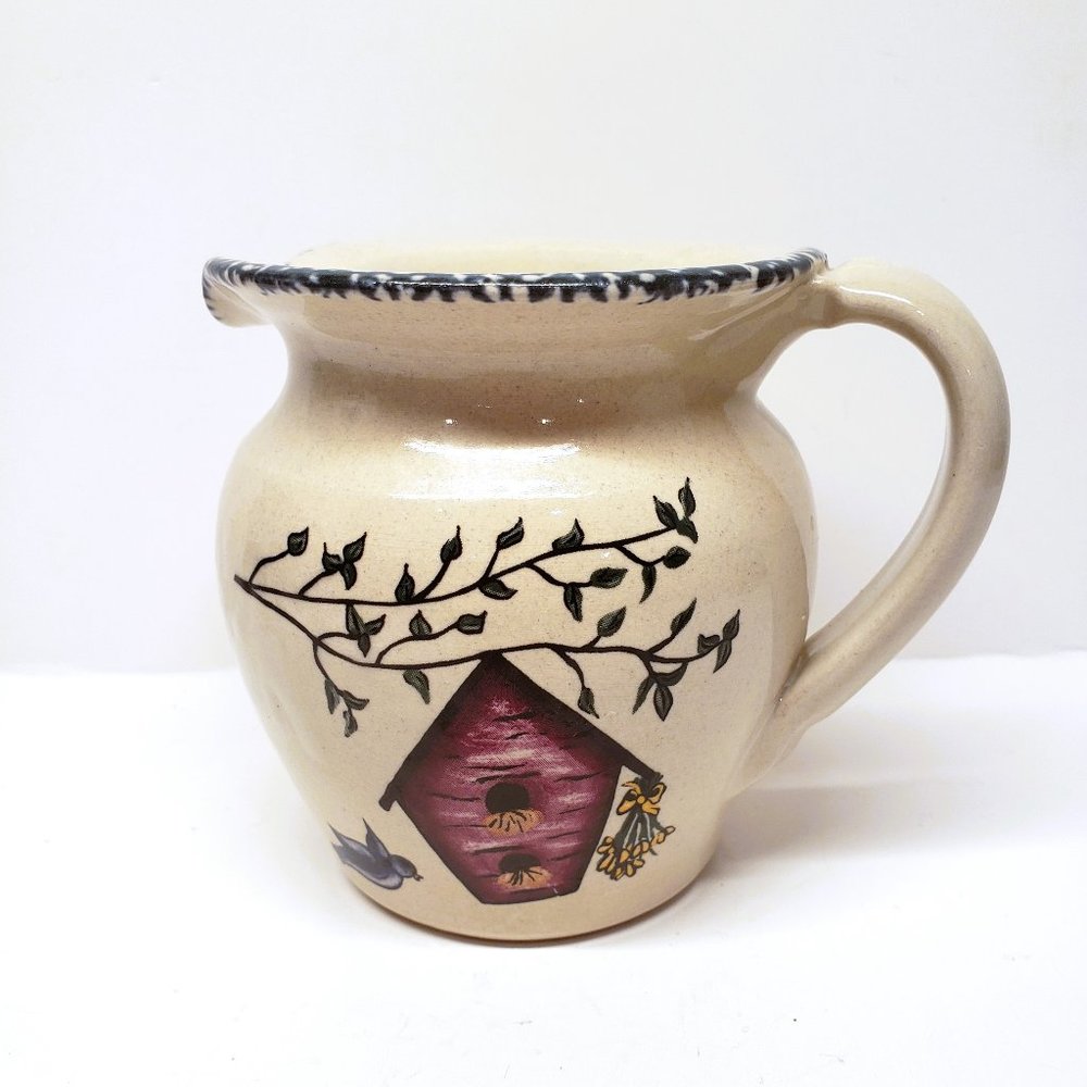 Vintage Casey Pottery Pitcher Birdhouse Stoneware Jug Marshall Texas USA 4.25"